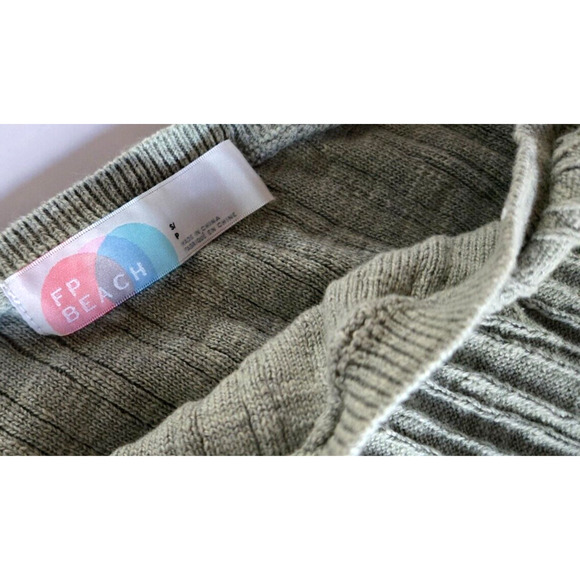 Free People Beach Mary One Shoulder Top Small Green Linen Ribbed Knit Sweater - Picture 3 of 10